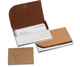 Metal business card holder with cork surface